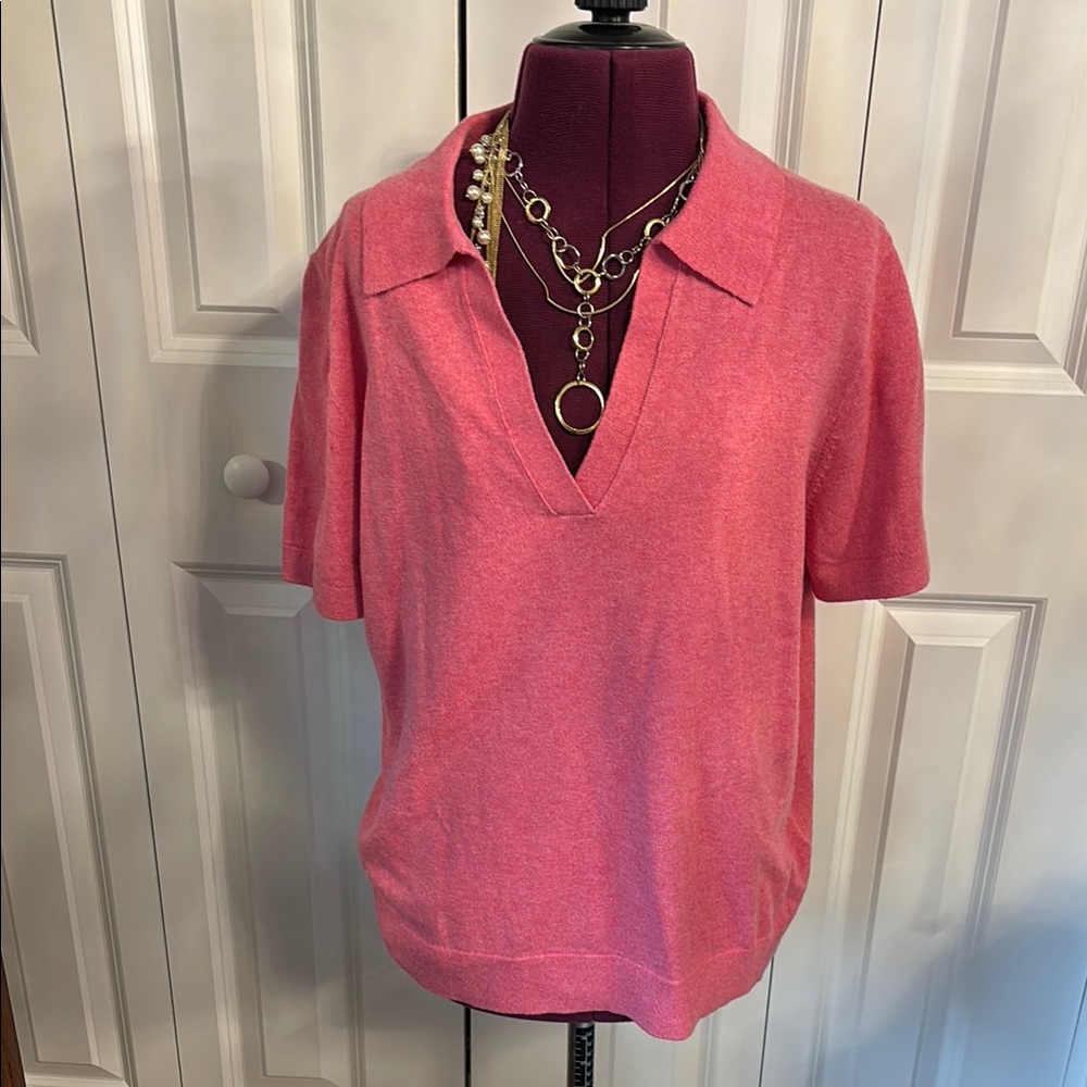 J. Crew Orange Pink Short Sleeve Polo Blouse